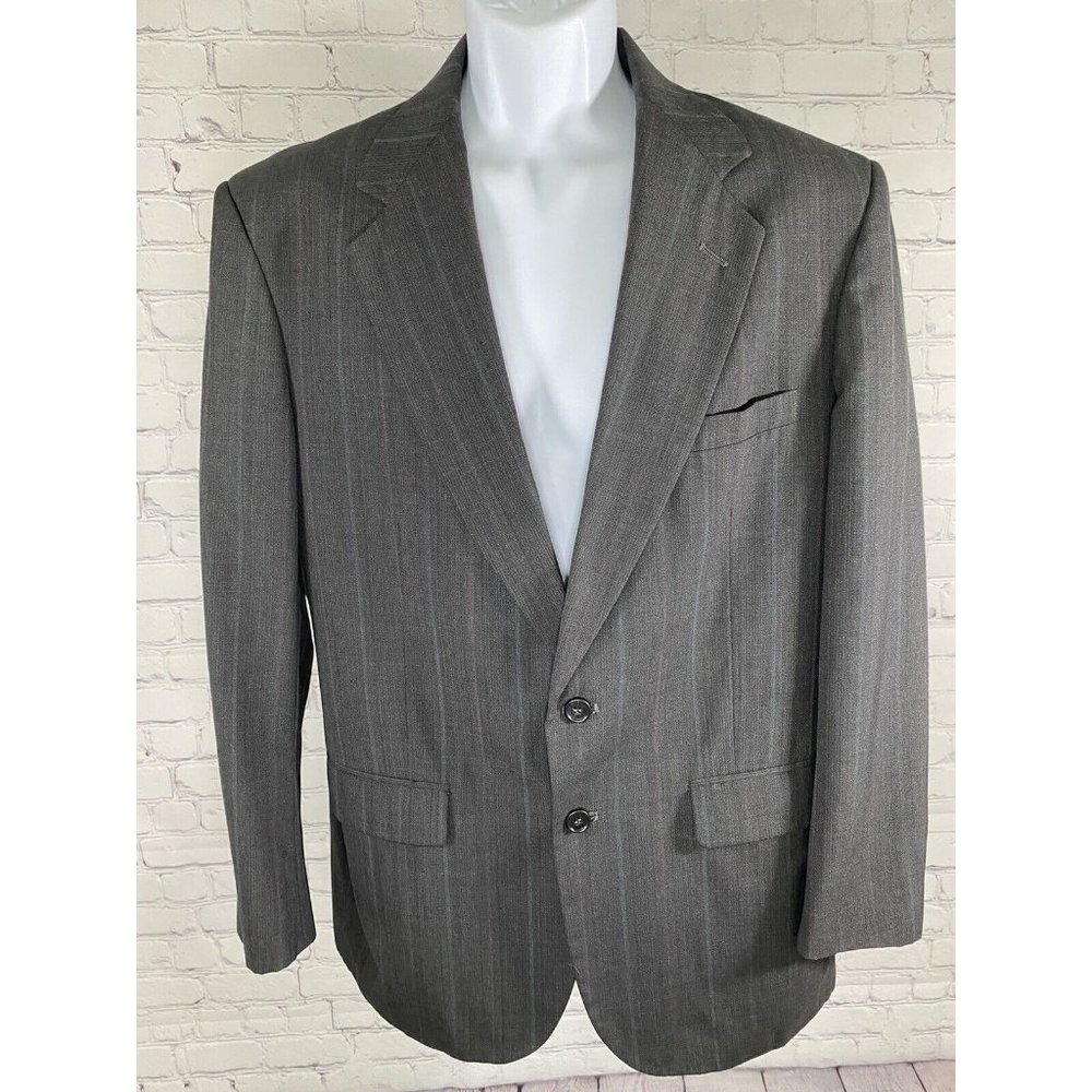 Towncraft Dark Gray Multicolor Stripe Wool Blend Two Button Jacket Blazer 42R